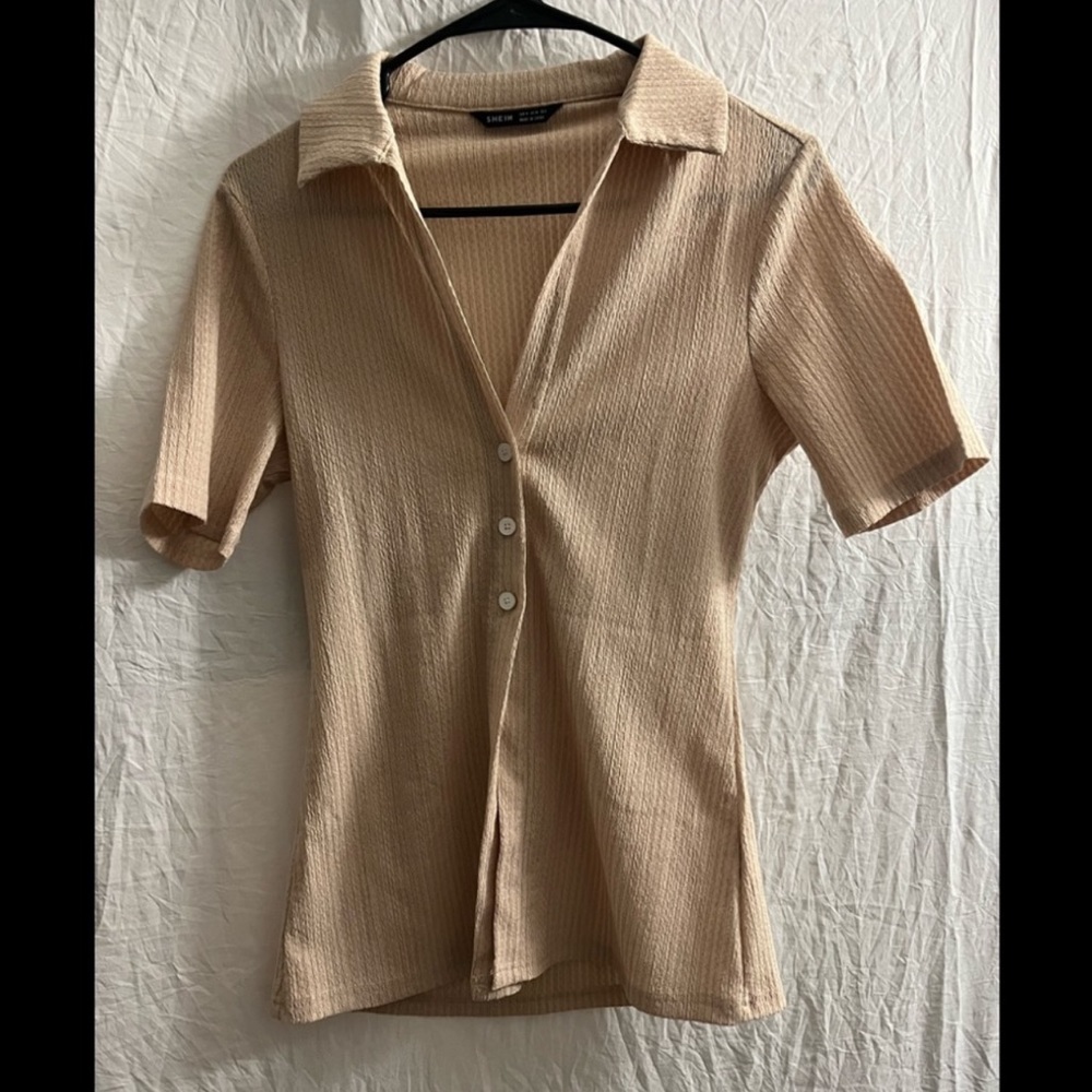 SHEIN Tan Button Blouse Size 6